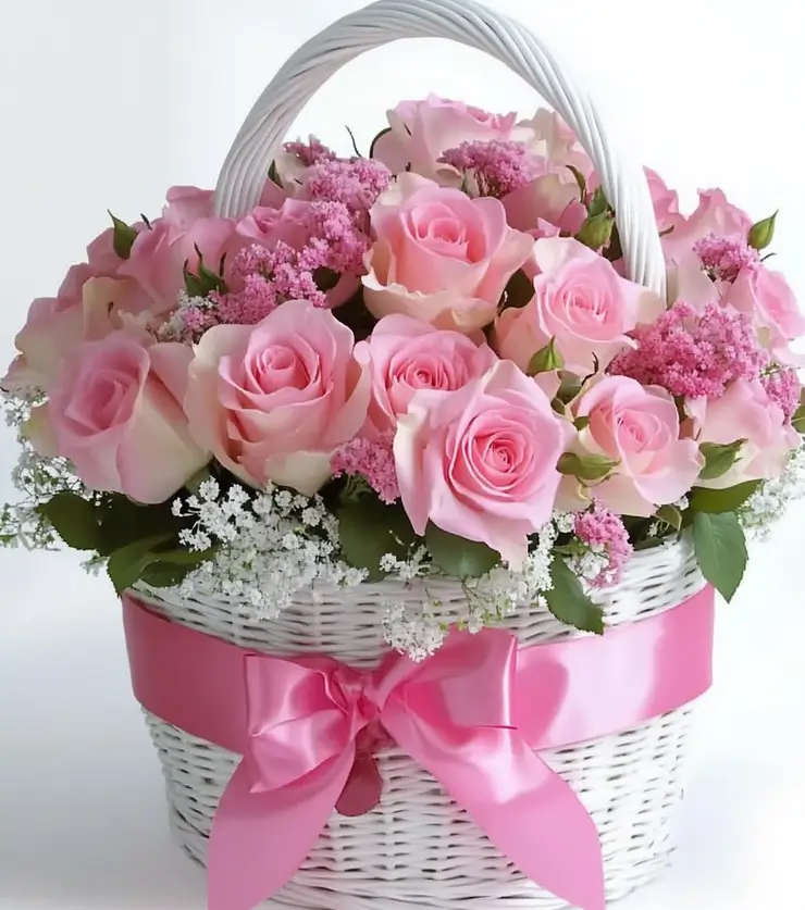 Pink Rose Birthday Basket