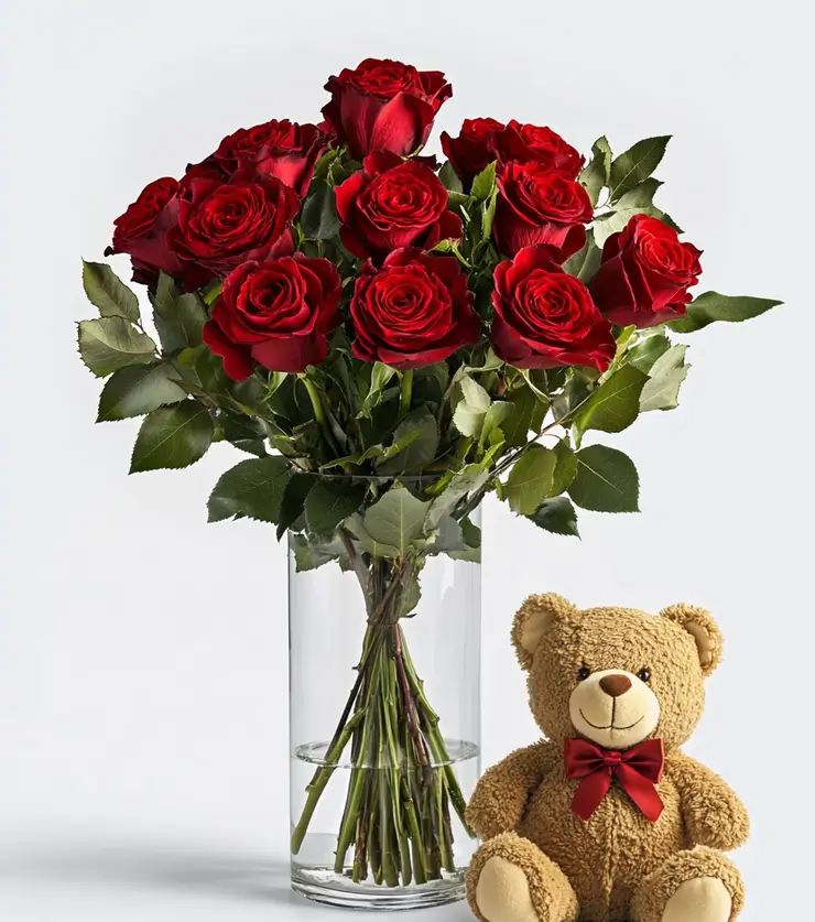 Cuddly Bear and Roses