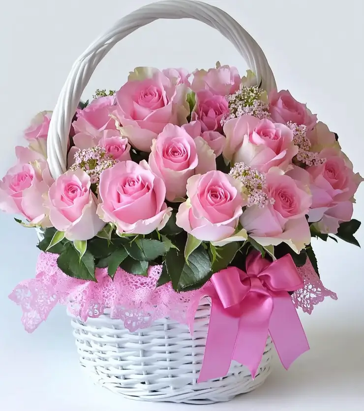 Pink Rose Birthday Basket